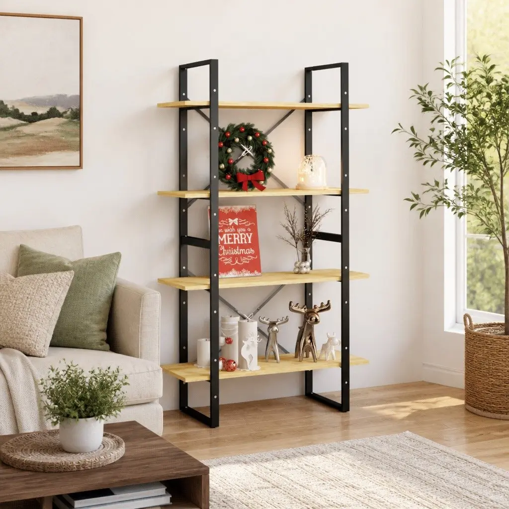 4-Tier Pine Wood Book Cabinet 80x30x140 cm