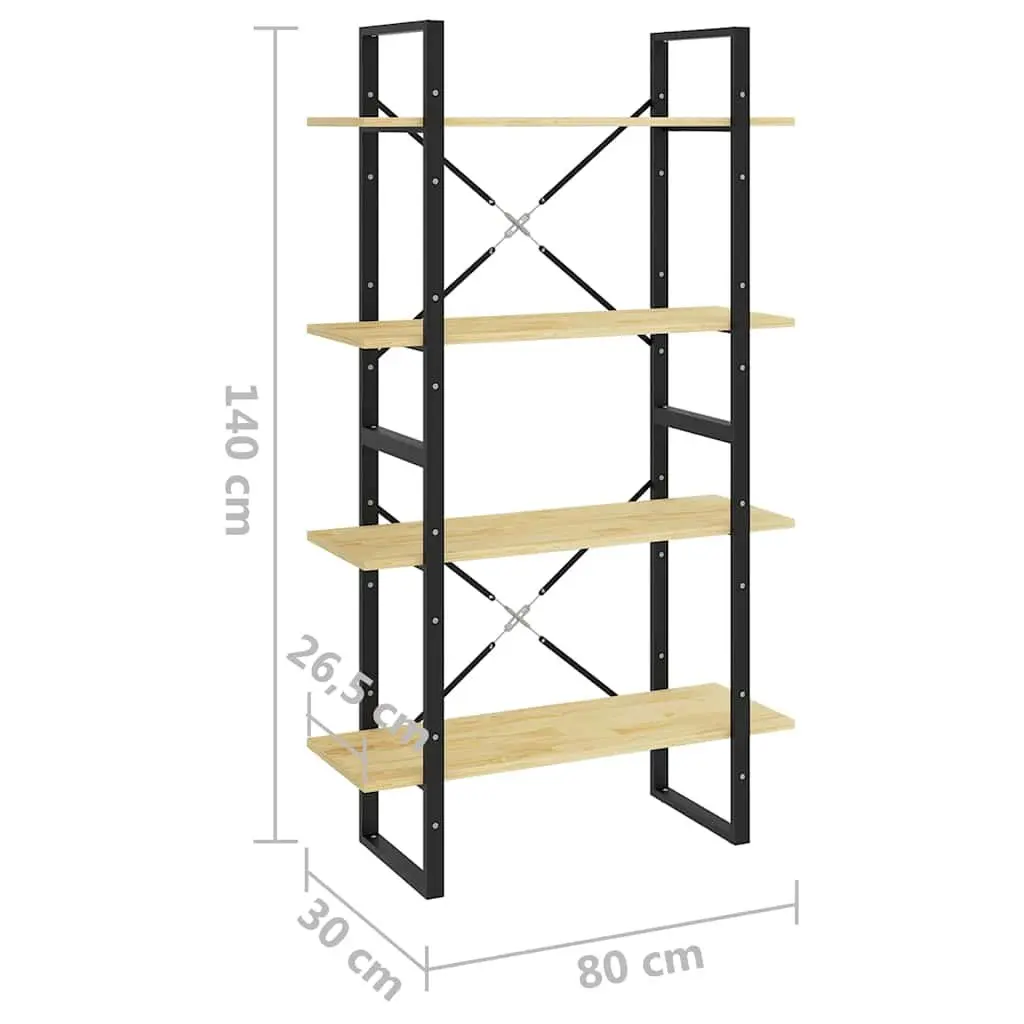 4-Tier Pine Wood Book Cabinet 80x30x140 cm