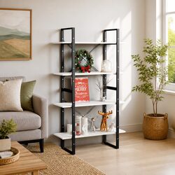 White Solid Pine Wood 4-Tier Bookshelf Storage Unit