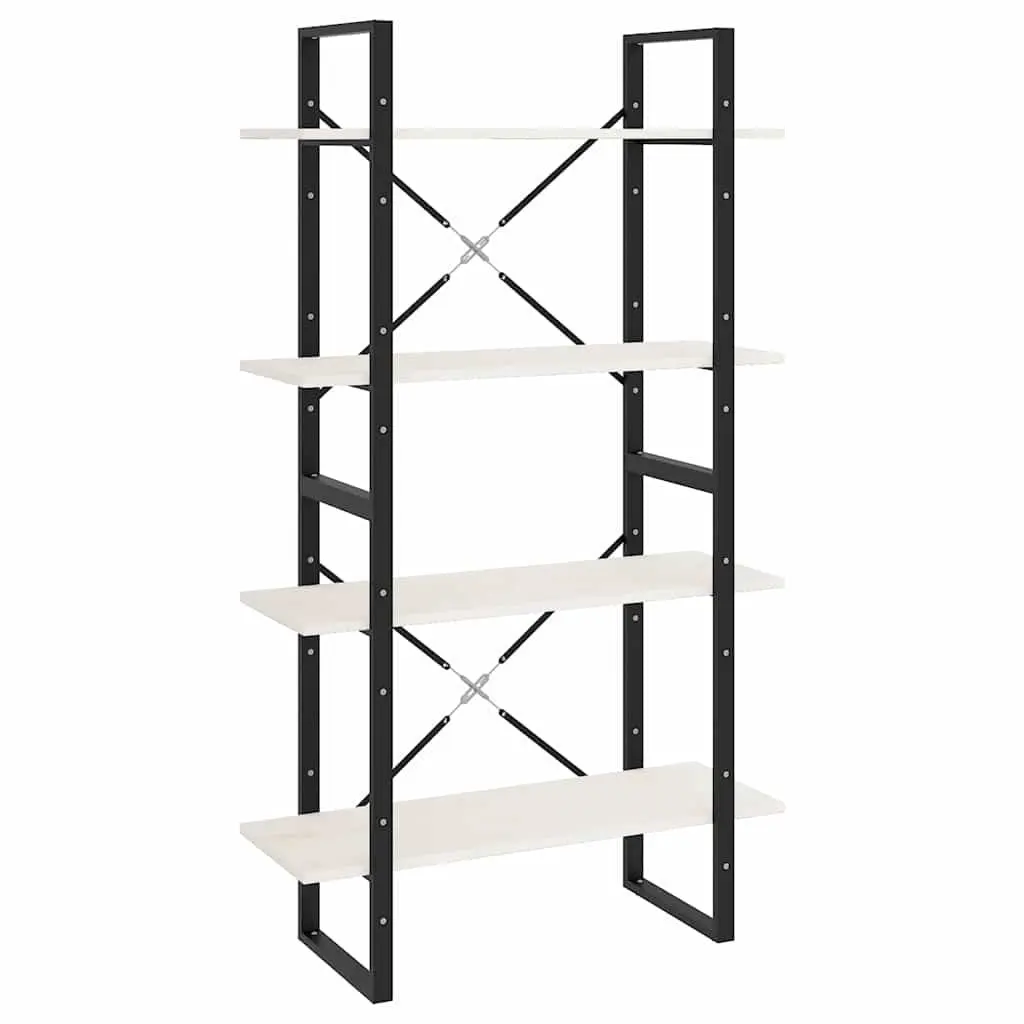 White Solid Pine Wood 4-Tier Bookshelf Storage Unit