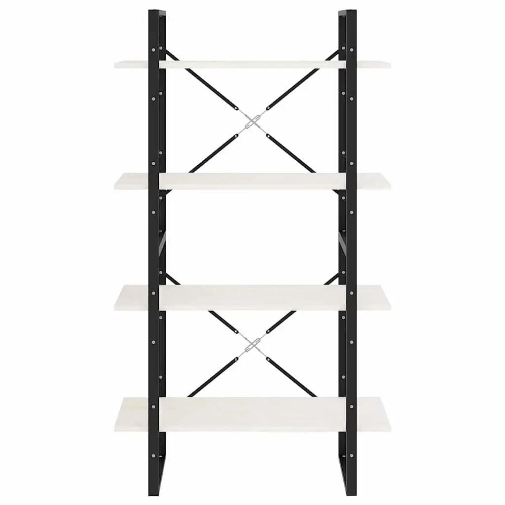 White Solid Pine Wood 4-Tier Bookshelf Storage Unit