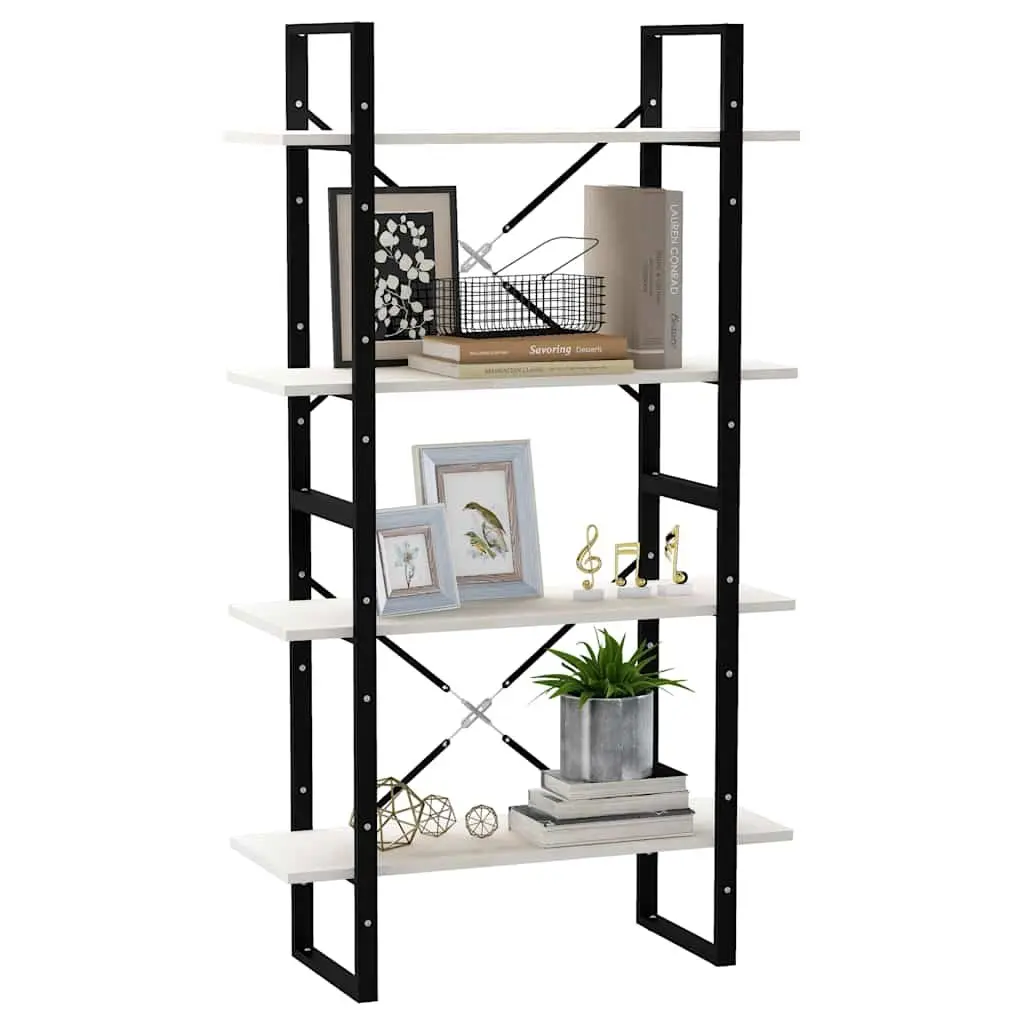 White Solid Pine Wood 4-Tier Bookshelf Storage Unit
