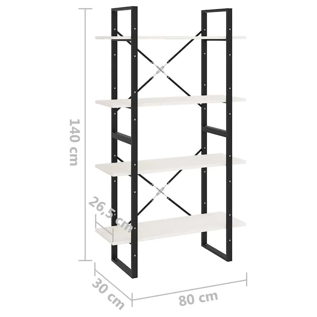 White Solid Pine Wood 4-Tier Bookshelf Storage Unit