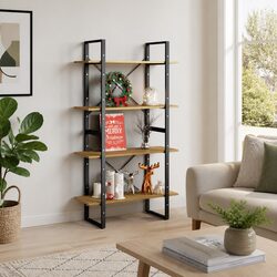4-Tier Solid Pine Wood Book Cabinet 80x30x140cm