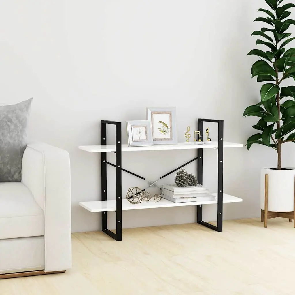 White Book Cabinet Engineered Wood 100x30x70cm 2-Tier Open Shelves Storage Unit