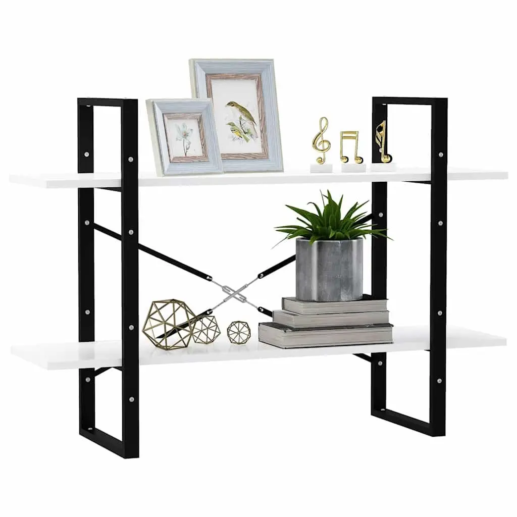 White Book Cabinet Engineered Wood 100x30x70cm 2-Tier Open Shelves Storage Unit