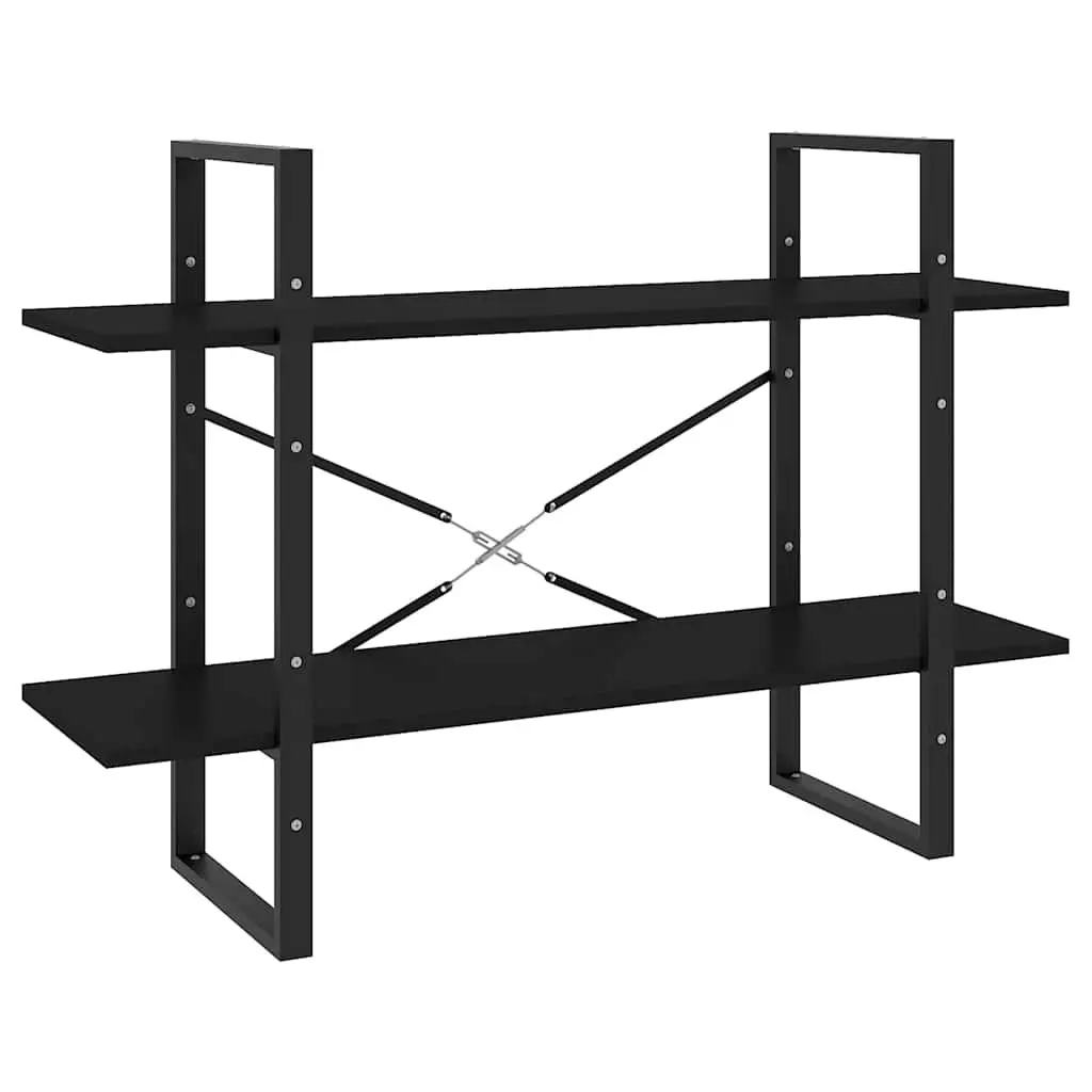 2-Tier Book Cabinet Black Engineered Wood Storage Bookcase Shelving Unit