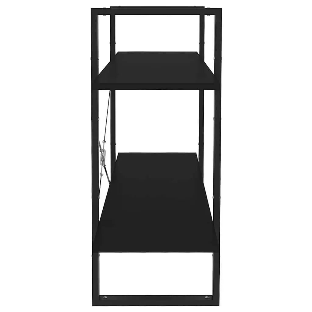 2-Tier Book Cabinet Black Engineered Wood Storage Bookcase Shelving Unit