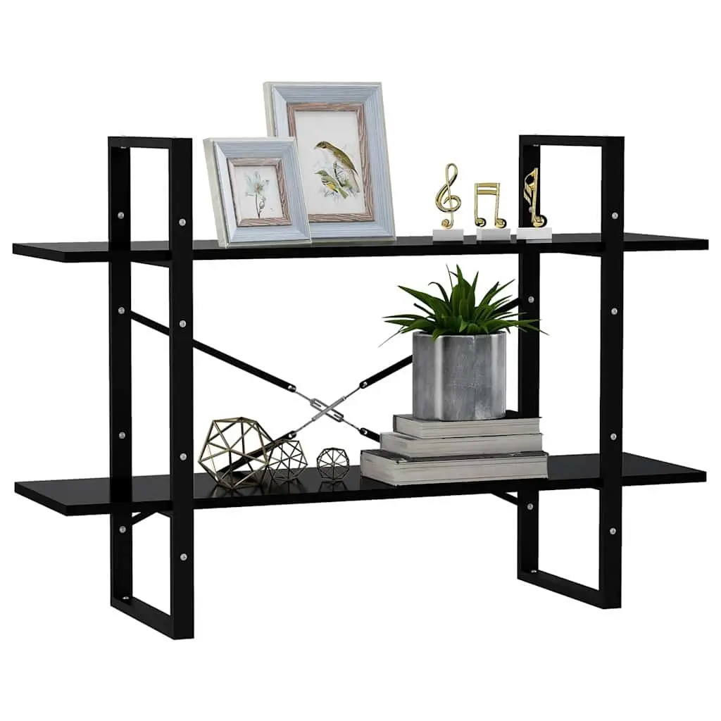 2-Tier Book Cabinet Black Engineered Wood Storage Bookcase Shelving Unit