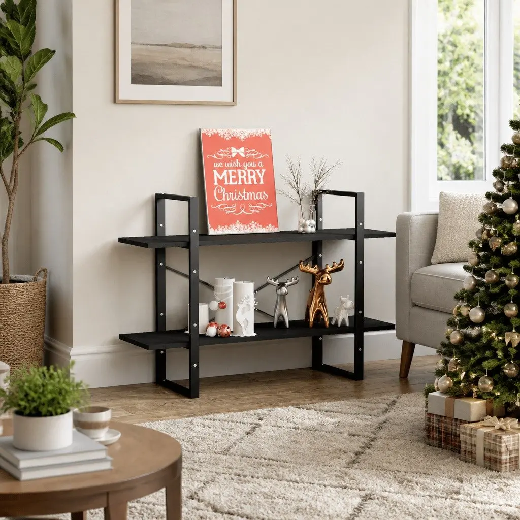 2-Tier Book Cabinet Grey Engineered Wood Standing Shelf Storage Bookcase Organiser Display Unit
