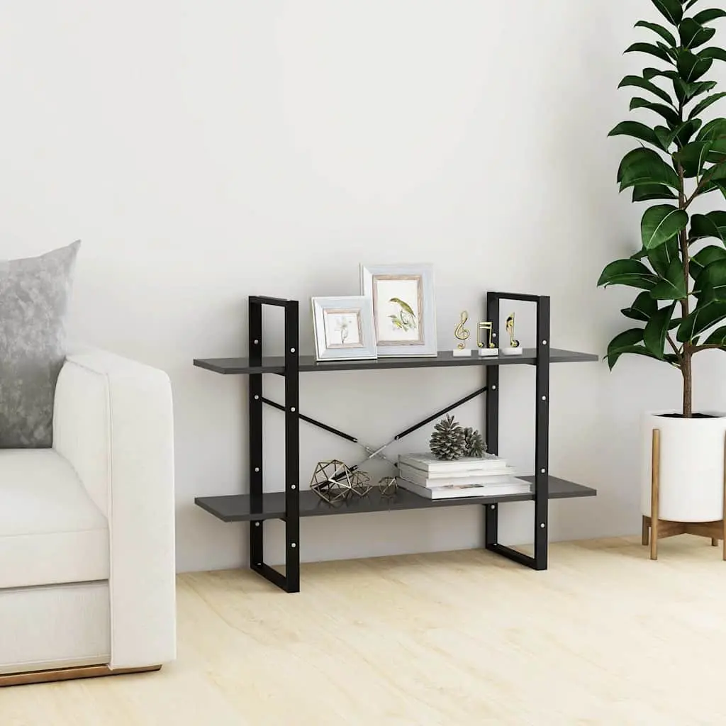 2-Tier Book Cabinet Grey Engineered Wood Standing Shelf Storage Bookcase Organiser Display Unit