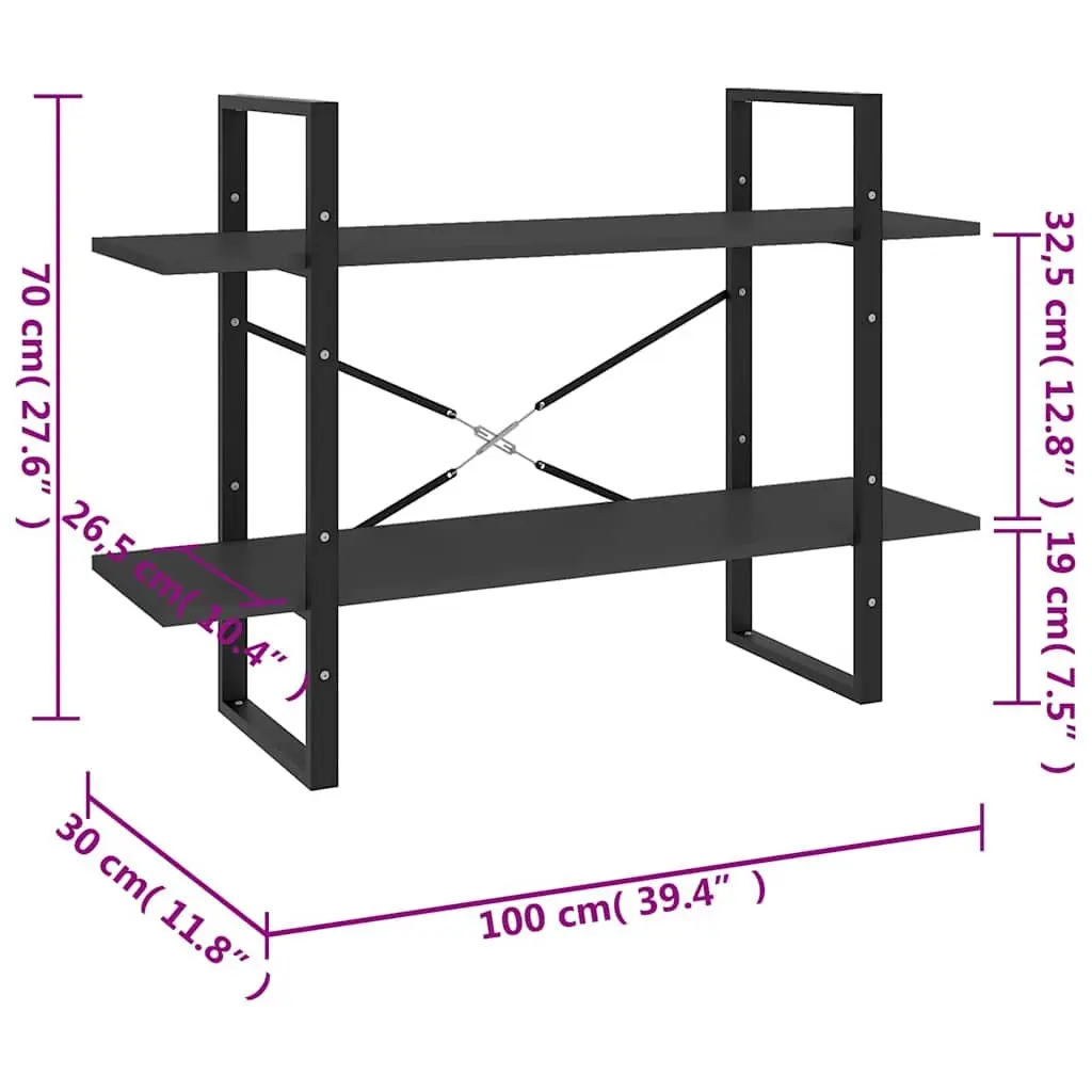 2-Tier Book Cabinet Grey Engineered Wood Standing Shelf Storage Bookcase Organiser Display Unit