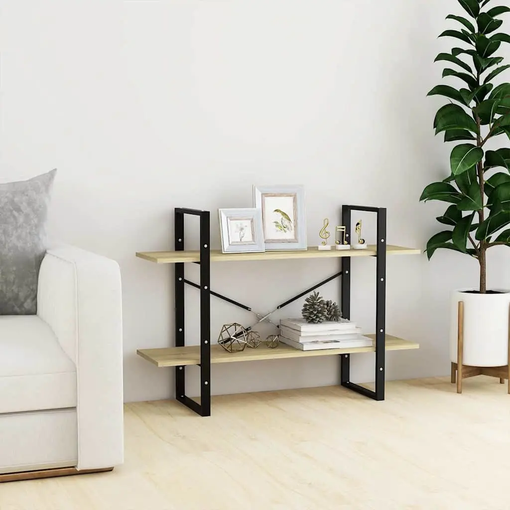 2-Tier Book Cabinet Industrial Style 100x30x70 cm Engineered Wood Sonoma Oak