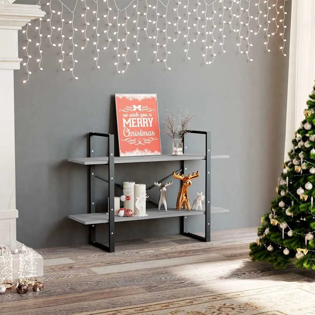 Book Cabinet Grey 100x30x70 cm Engineered Wood 2-Tier Storage Shelving Unit