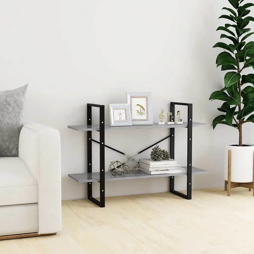 Book Cabinet Grey 100x30x70 cm Engineered Wood 2-Tier Storage Shelving Unit