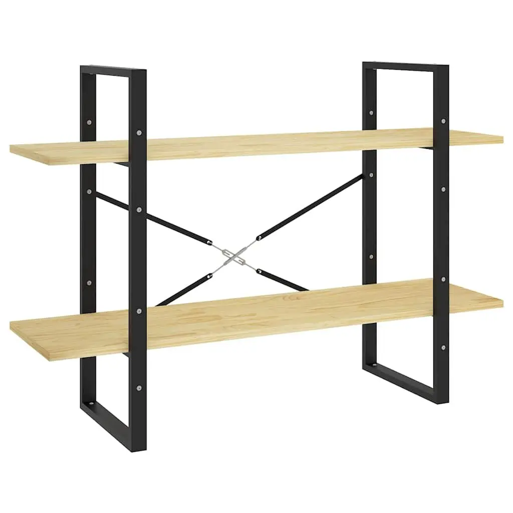 2-Tier Book Cabinet Industrial Brown 100x30x70 cm Solid Pine Wood Standing Bookshelf Storage