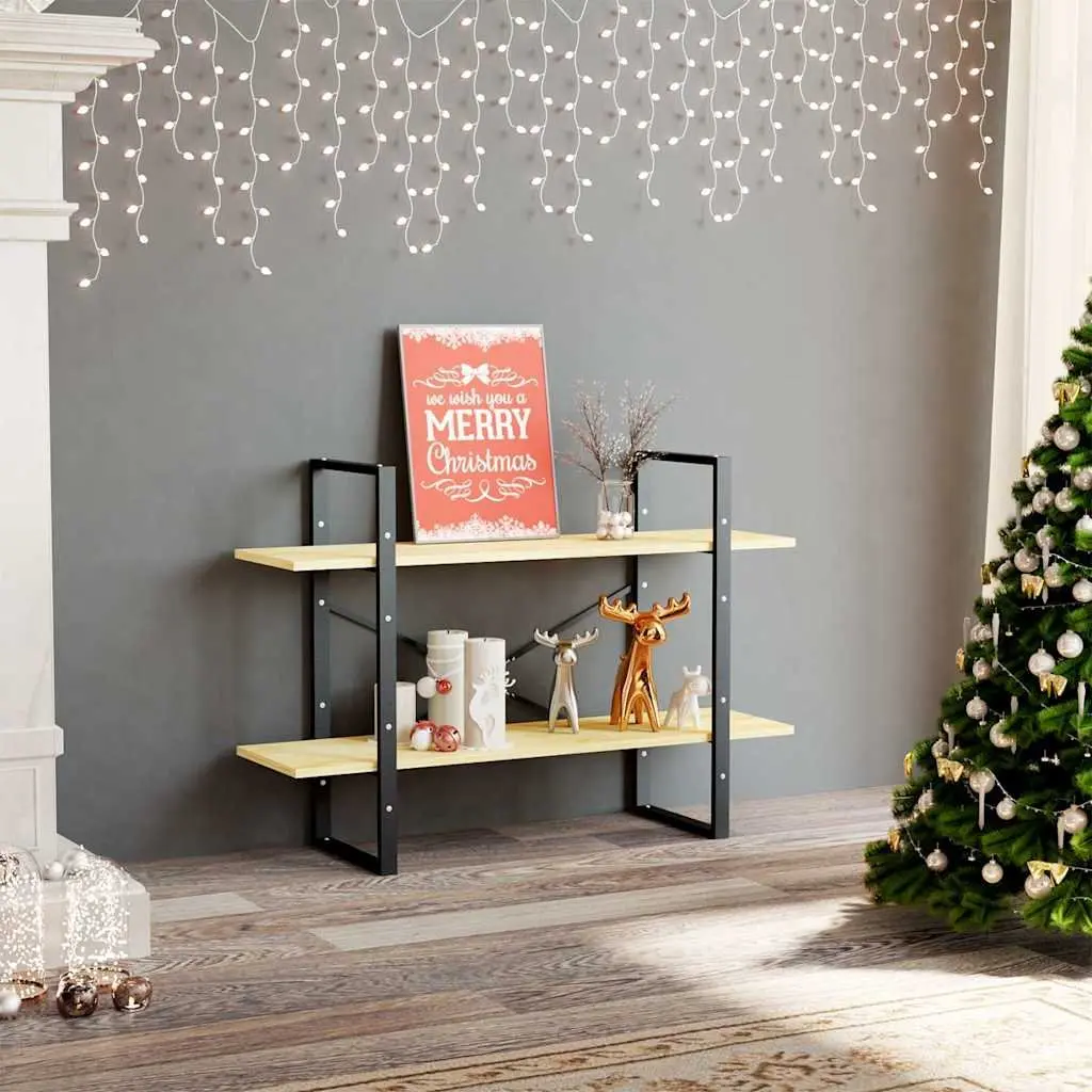 2-Tier Book Cabinet Industrial Brown 100x30x70 cm Solid Pine Wood Standing Bookshelf Storage