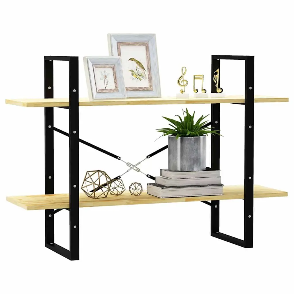 2-Tier Book Cabinet Industrial Brown 100x30x70 cm Solid Pine Wood Standing Bookshelf Storage