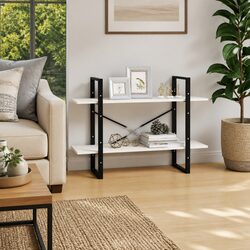 2-Tier Book Cabinet in White Solid Pine Wood