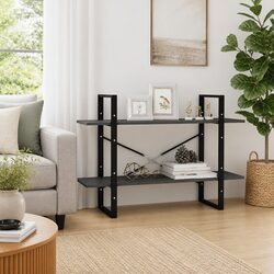 2-Tier Book Cabinet in Grey Solid Pine Wood