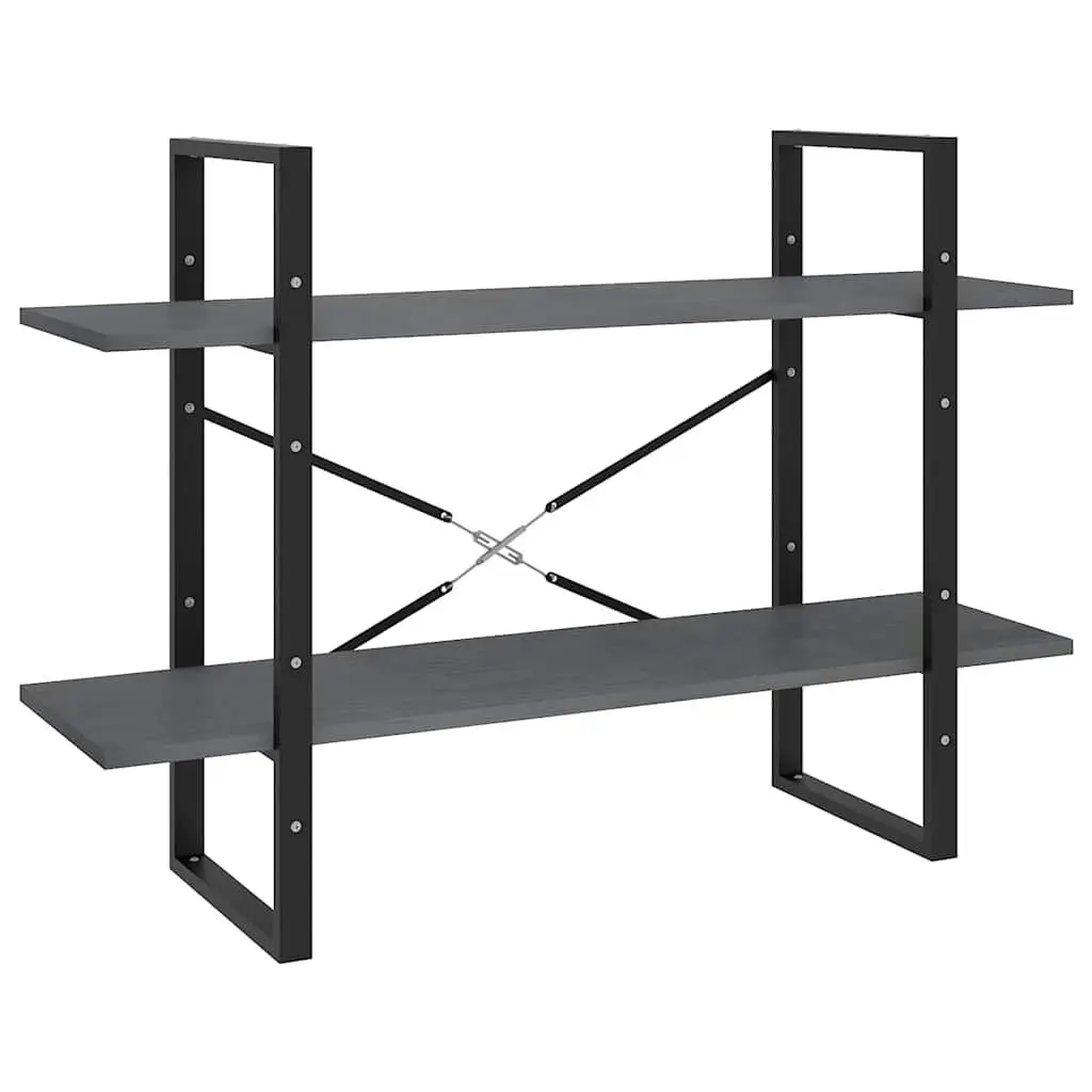2 Tier Bookshelf Grey Industrial Solid Pine Wood Storage Display Unit