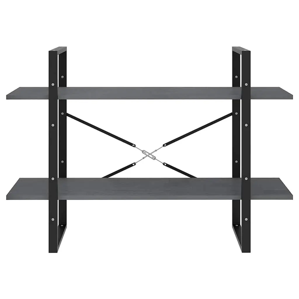 2 Tier Bookshelf Grey Industrial Solid Pine Wood Storage Display Unit