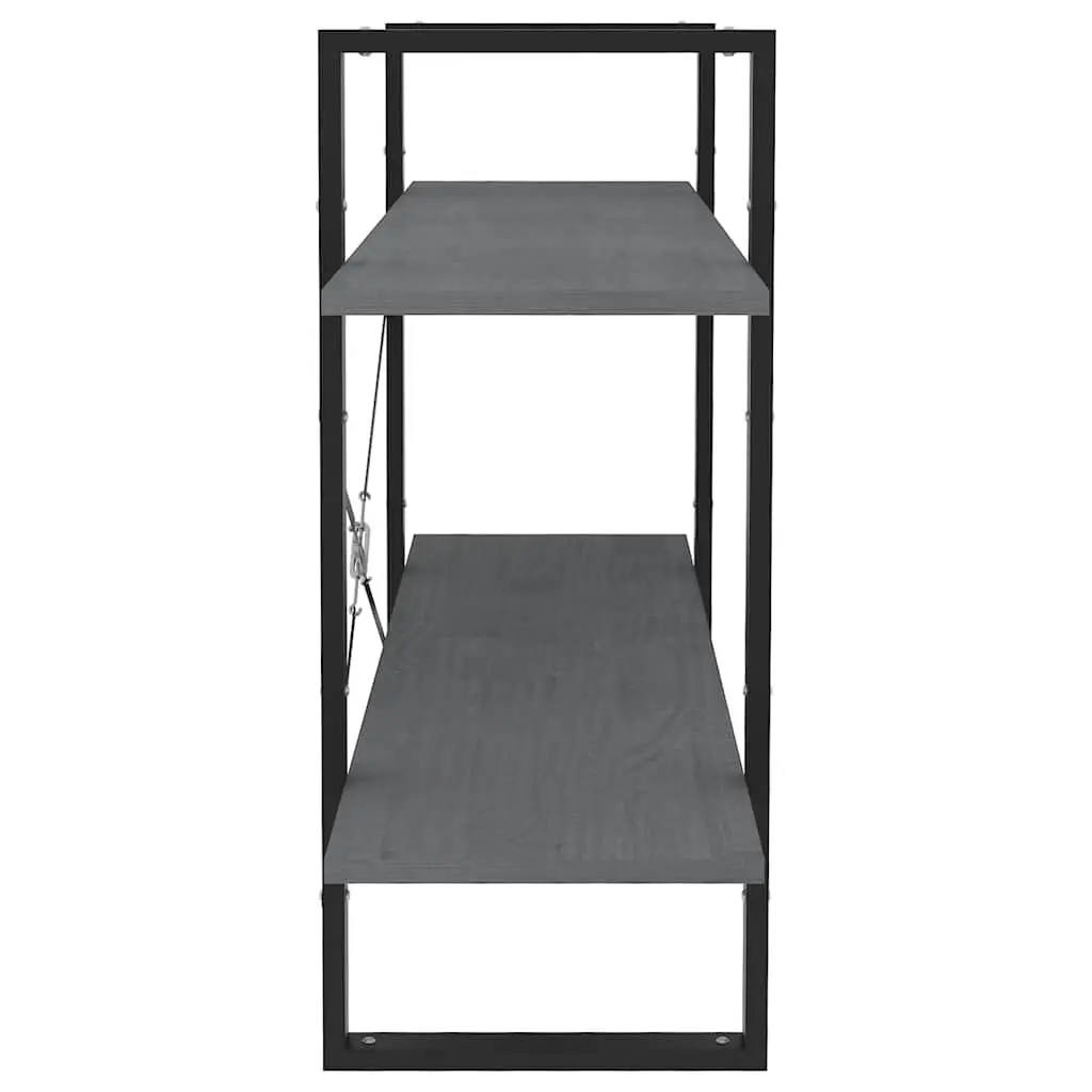 2 Tier Bookshelf Grey Industrial Solid Pine Wood Storage Display Unit