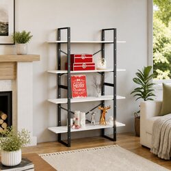 4-Tier Book Cabinet White Engineered Wood Storage Shelf