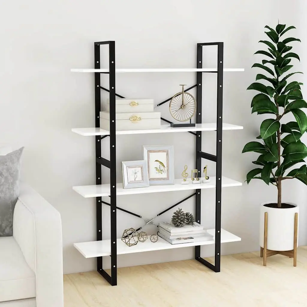 4-Tier Book Cabinet White Engineered Wood Storage Shelf