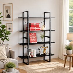 4-Tier Book Cabinet in Black Engineered Wood