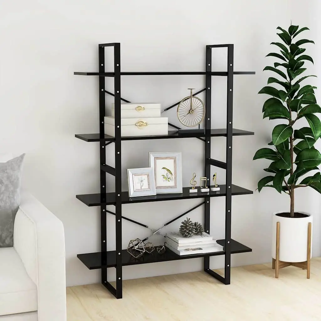 4-Tier Book Cabinet in Black Engineered Wood
