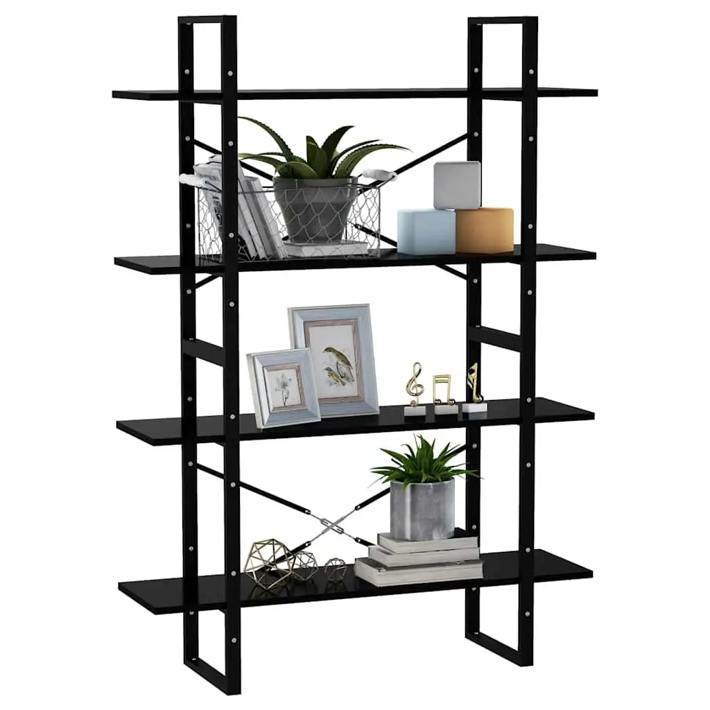 4-Tier Book Cabinet in Black Engineered Wood