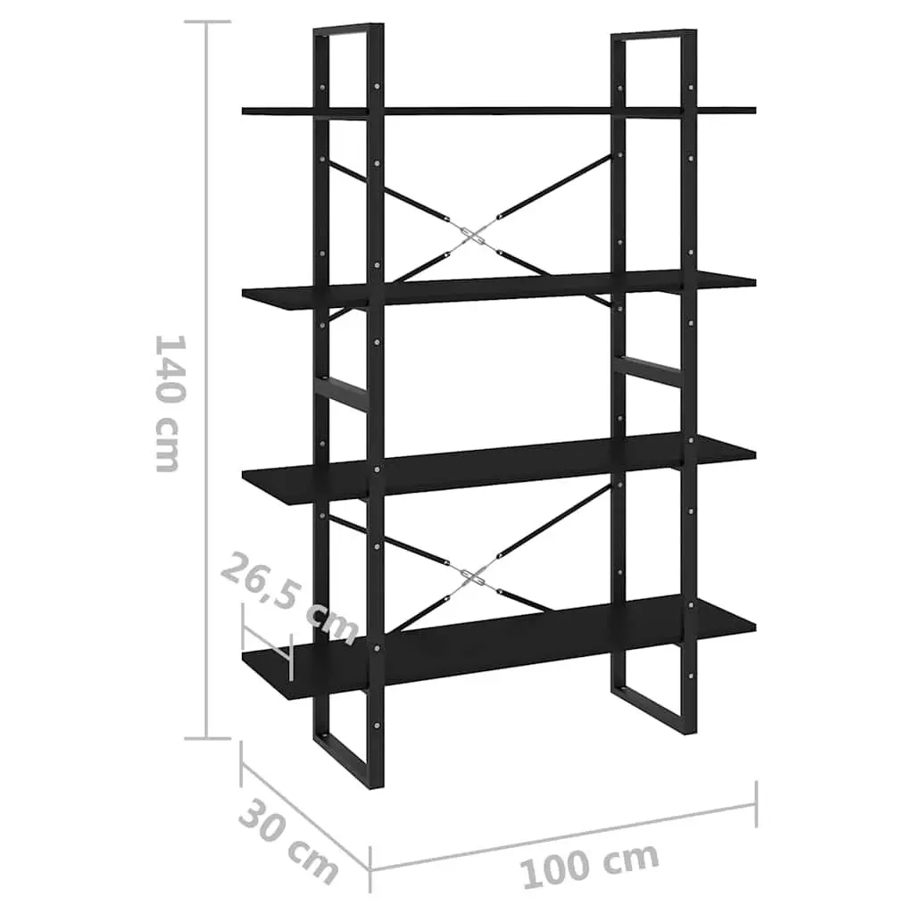 4-Tier Book Cabinet in Black Engineered Wood