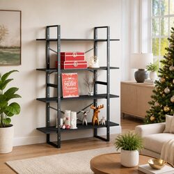 4-Tier Grey Bookshelf for Cozy Home Spaces
