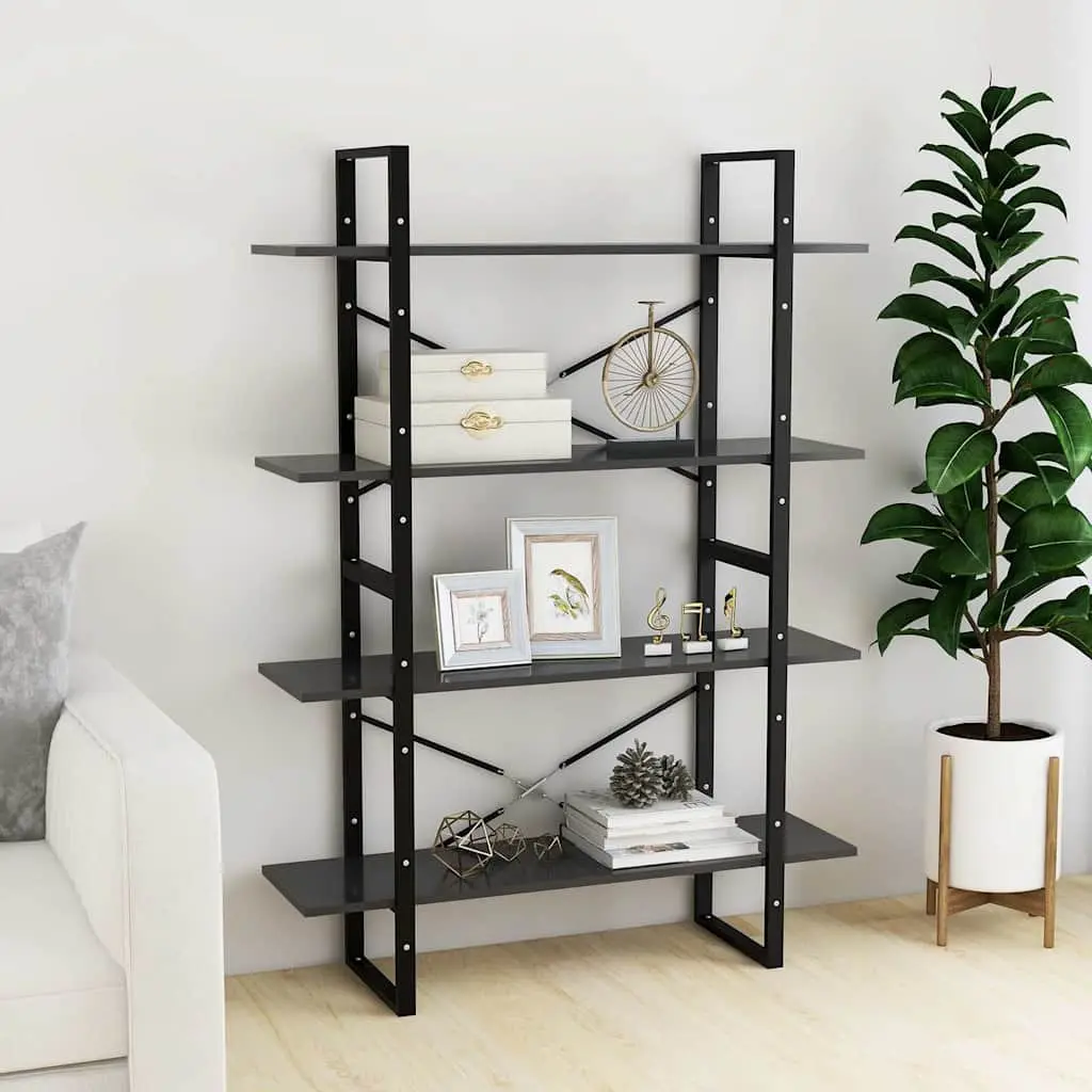 4-Tier Bookshelf Grey Engineered Wood Storage Cabinet Home Office Display Shelves
