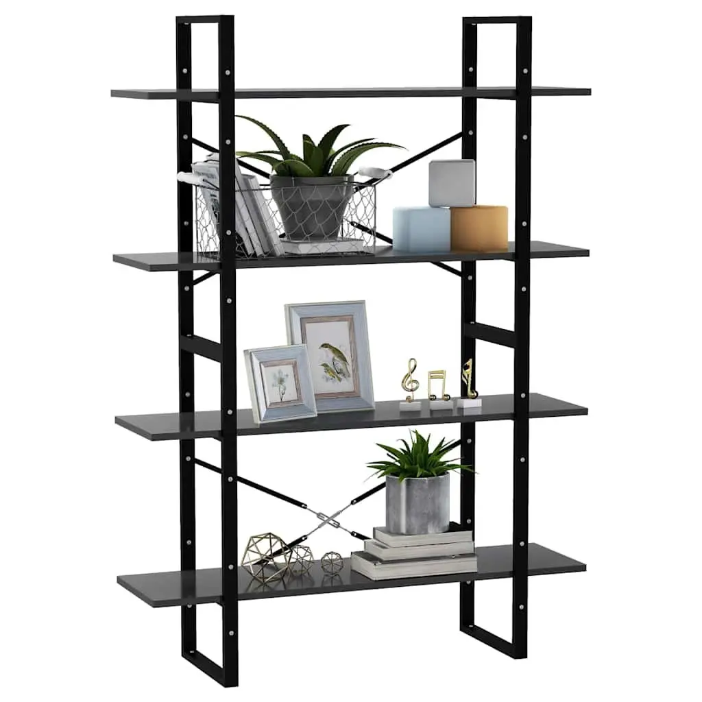4-Tier Bookshelf Grey Engineered Wood Storage Cabinet Home Office Display Shelves