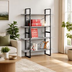 4-Tier Grey Concrete Book Cabinet for Stylish Storage