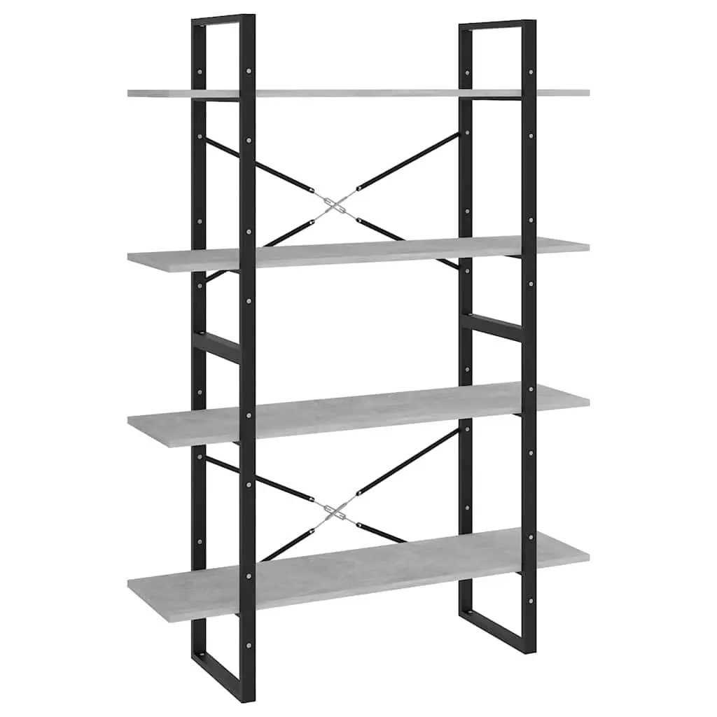 4-Tier Book Cabinet Grey Concrete Standing Shelf Engineered Wood Storage Display