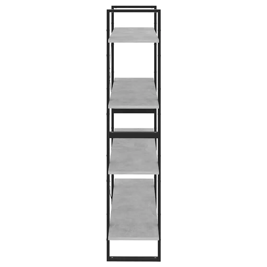 4-Tier Book Cabinet Grey Concrete Standing Shelf Engineered Wood Storage Display
