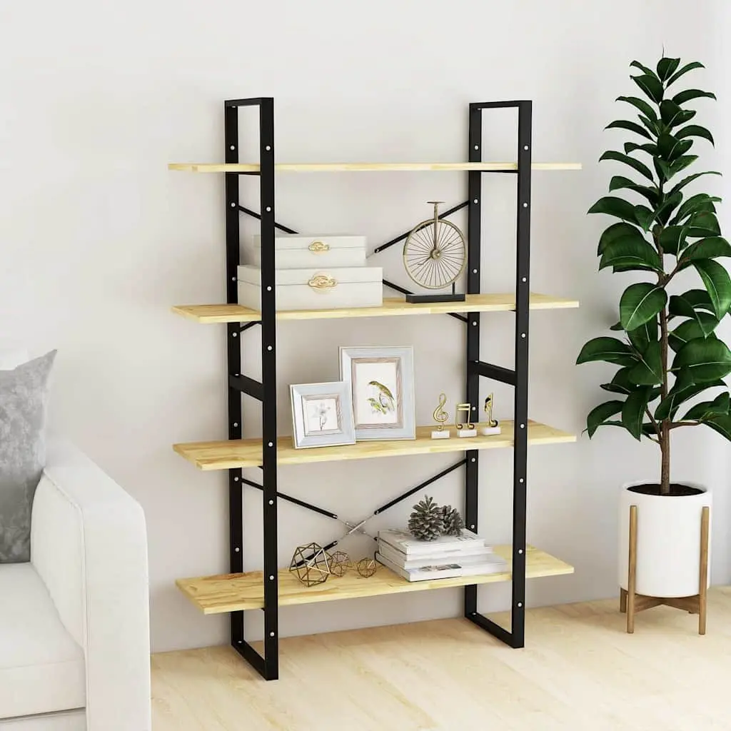 4-Tier Book Cabinet Storage Unit in Solid Pine Wood