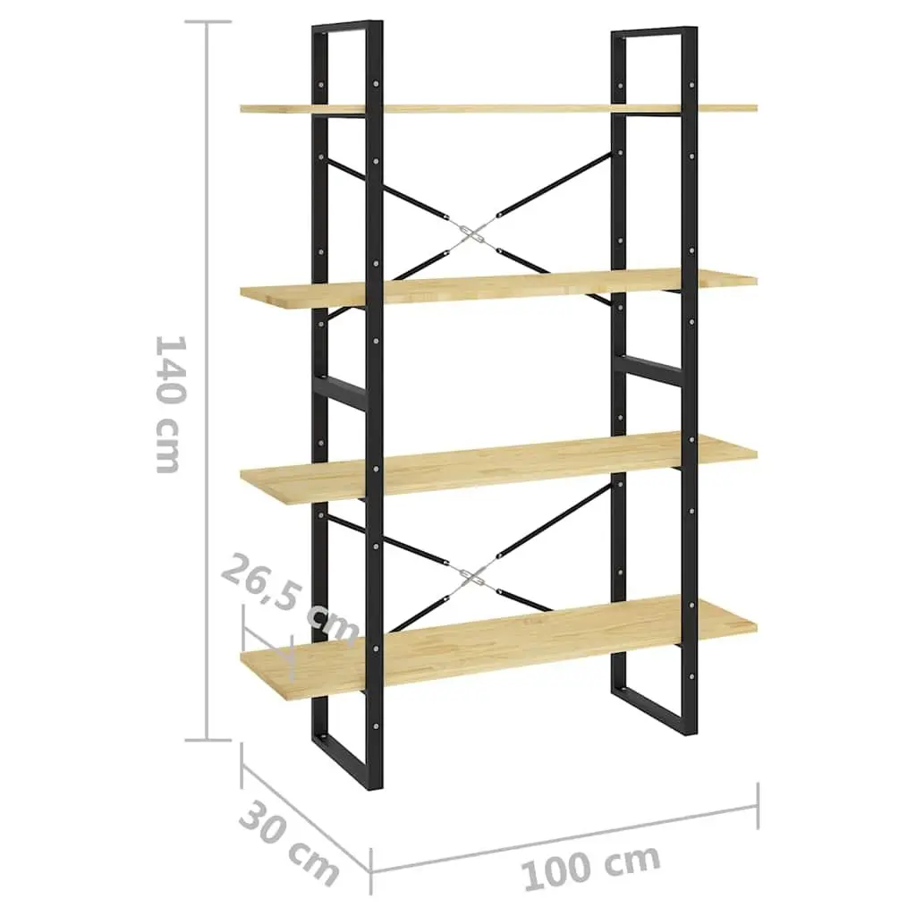 4-Tier Book Cabinet Storage Unit in Solid Pine Wood