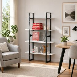 4-Tier Book Cabinet in White Solid Pine Wood