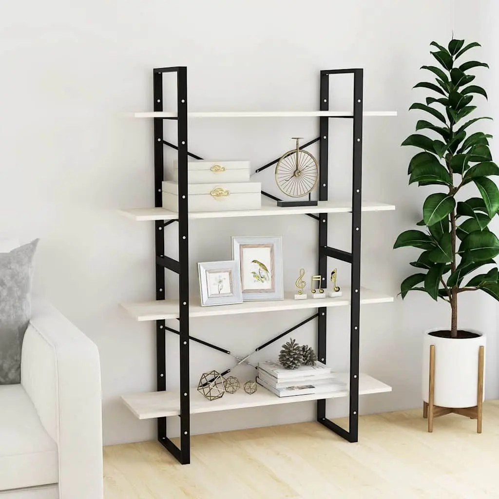 4-Tier Book Cabinet in White Solid Pine Wood
