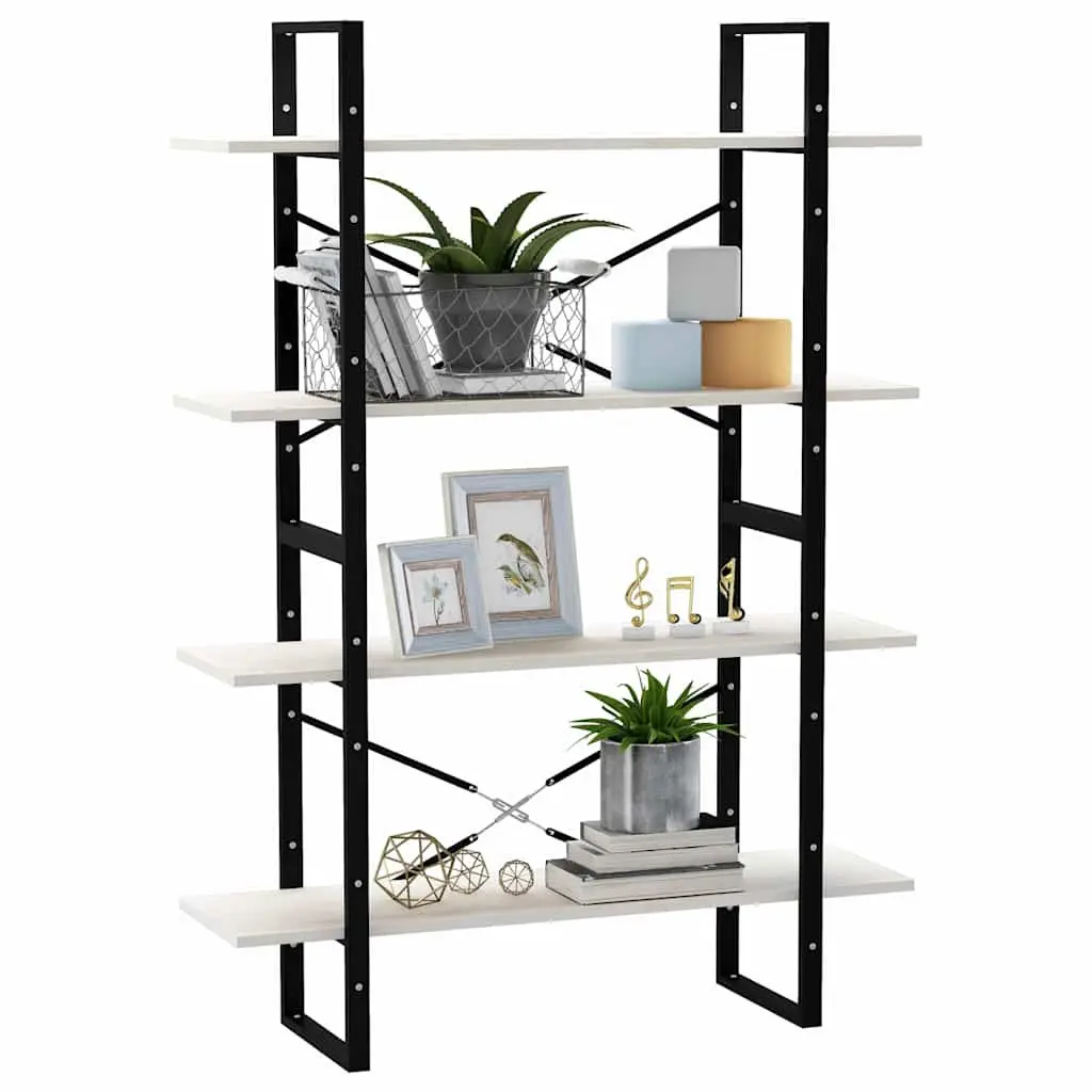 4-Tier Book Cabinet in White Solid Pine Wood