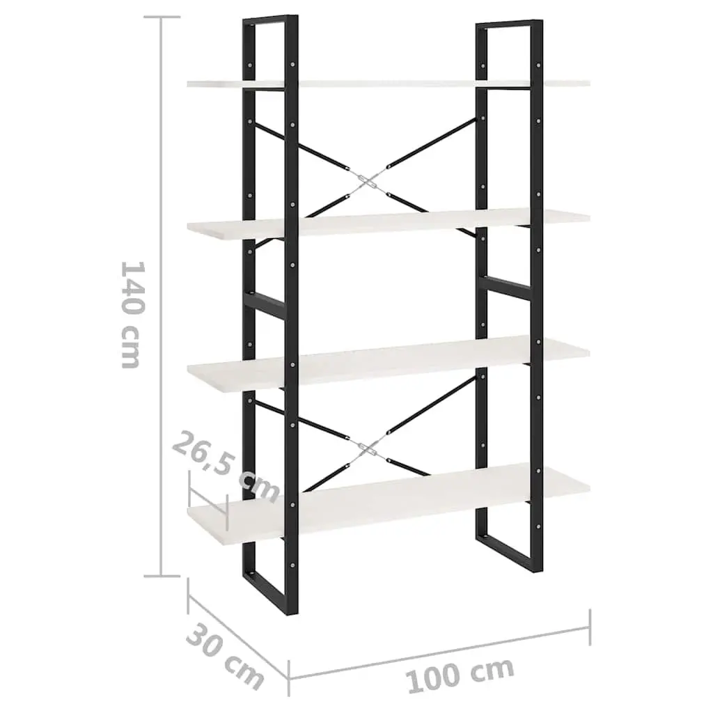 4-Tier Book Cabinet in White Solid Pine Wood