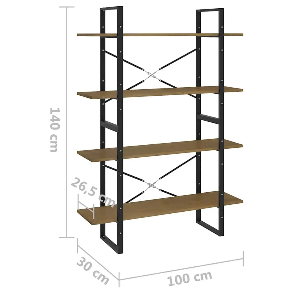 4-Tier Solid Pine Wood Book Cabinet for Home