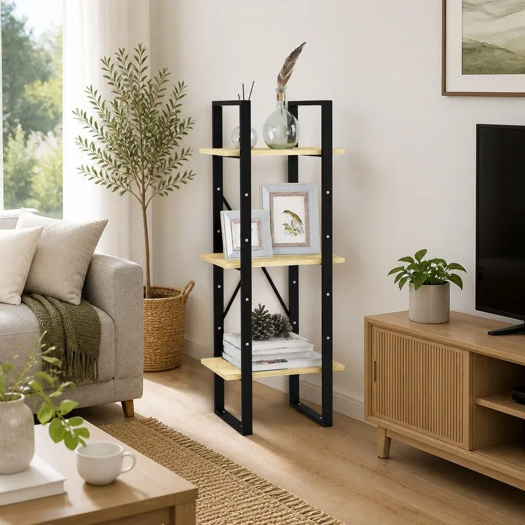 3-Tier Wooden Book Cabinet Brown Solid Pinewood Shelving Unit Storage Display