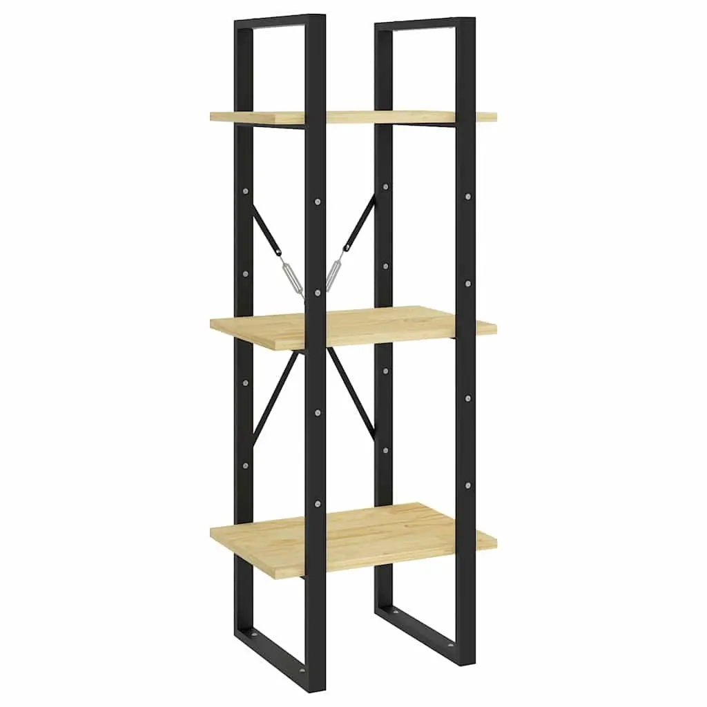 3-Tier Wooden Book Cabinet Brown Solid Pinewood Shelving Unit Storage Display