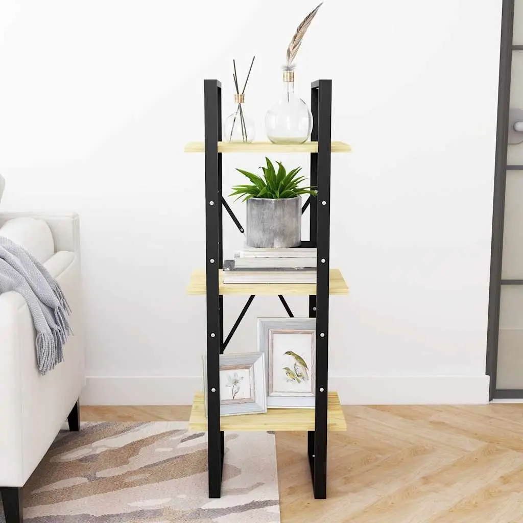 3-Tier Wooden Book Cabinet Brown Solid Pinewood Shelving Unit Storage Display