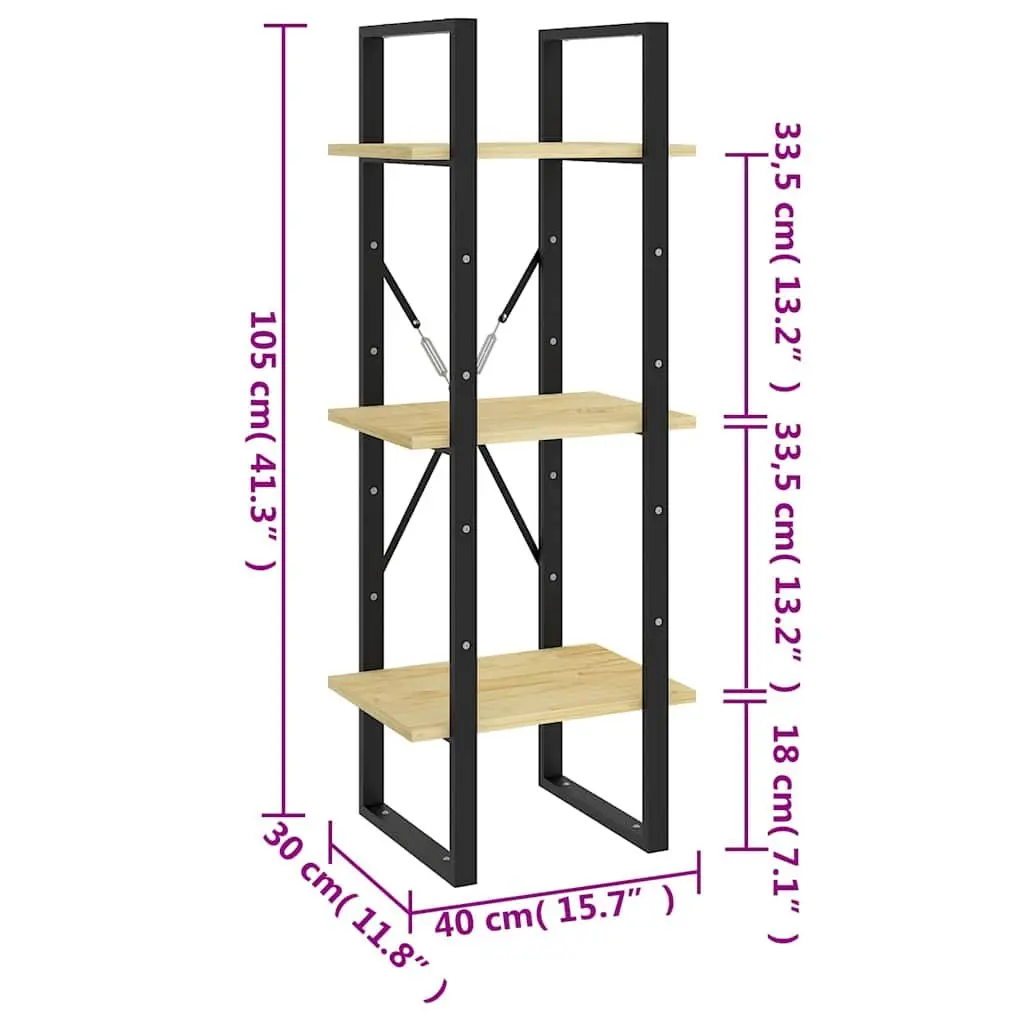 3-Tier Wooden Book Cabinet Brown Solid Pinewood Shelving Unit Storage Display